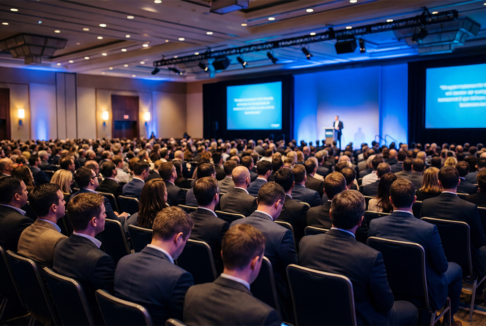Audience seated at an international conference